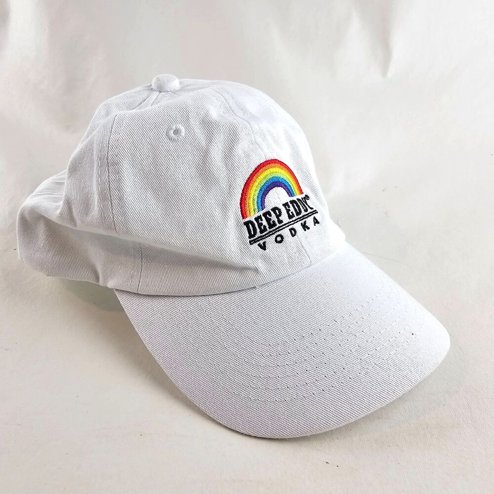 Deep Eddy Vodka Pride Rainbow Hat White Strapback Cap LGBTQ Progress Flag
